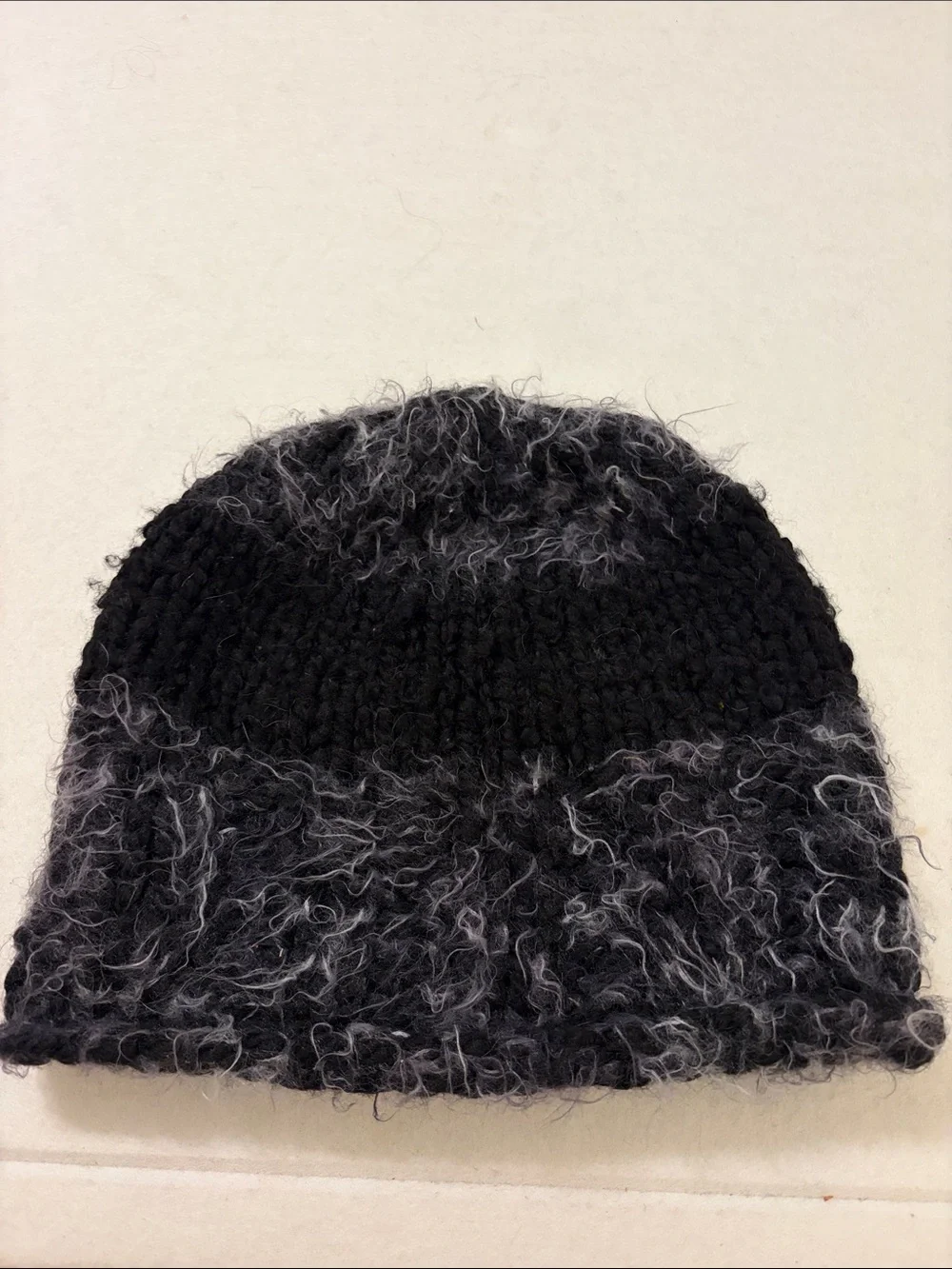 Handmade beanie, black and grey yarn